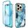 iPhone 14 Plus márvány mintás 360 fokos védelmet biztosító TPU tok kijelzővédővel, kék Alphajack