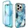 iPhone 14 Pro Max márvány mintás 360 fokos védelmet biztosító TPU tok kijelzővédővel, kék Alphajack