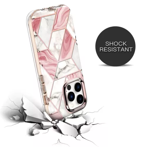 iPhone 14 Pro Max márvány mintás 360 fokos védelmet biztosító TPU tok kijelzővédővel, kék Alphajack