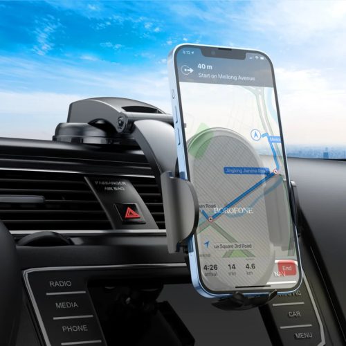 Borofone Charm BH73 autós telefontartó tapadókoronggal fekete