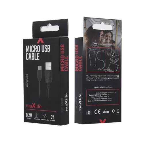Maxlife kábel USB - USB-C 0.2 m 2A fekete