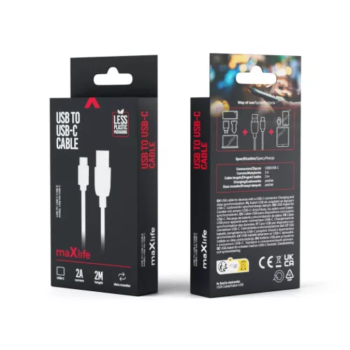 Maxlife kábel USB - USB-C 2,0 m 2A fehér