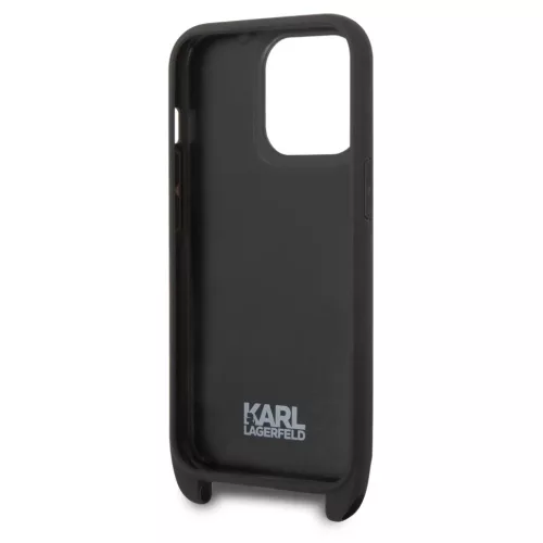 iPhone 14 Pro Karl Lagerfeld KLHCP14LSTMMK Monogram tok vállpánttal fekete