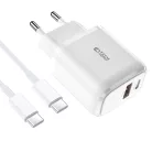 Tech-Protect C20W hálózati töltő adapter PD20W/QC3.0 1x USB-A, 1x USB-C, 1x USB-C - USB-C töltőkábel