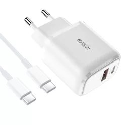   Tech-Protect C20W hálózati töltő adapter PD20W/QC3.0 1x USB-A, 1x USB-C, 1x USB-C - USB-C töltőkábel