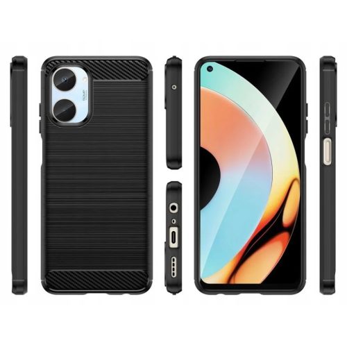 Realme 10 4G Tech-Protect carbon mintájú TPU tok fekete