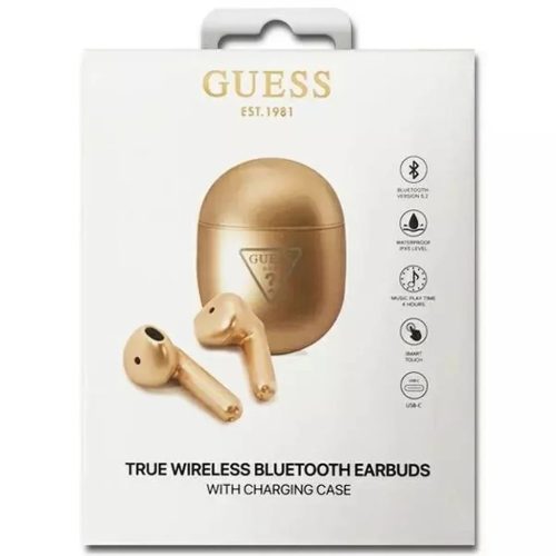 Guess True Triangle Logo BT5.0 4H sztereó fülhallgató fényes arany bluetooth TWS