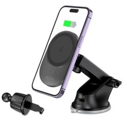   Tech-Protect Műszerfalra és Szellőzőre Szerelhető Vezeték Nélküli MagSafe-es Autós Töltő 15W fekete