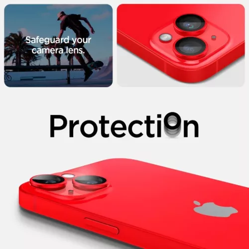 iPhone 14/14 Plus/15/15 Plus Spigen Optik.TR 2x kameralencsevédő 9H üveg piros