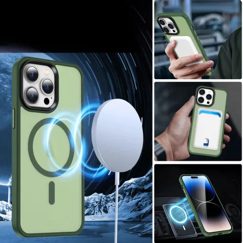 iPhone 14 Pro Max MagSafe-kompatibilis áttetsző matt tok sötétzöld Alphajack