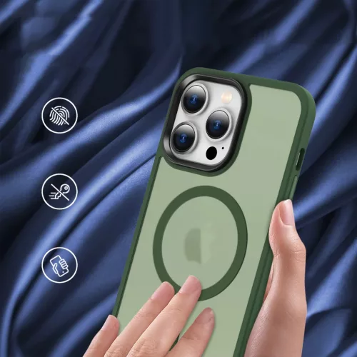 iPhone 14 Pro Max MagSafe-kompatibilis áttetsző matt tok sötétzöld Alphajack