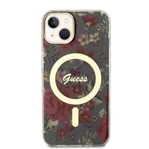 iPhone 14 Guess PC/TPU Flowers IML MagSafe kompatibilis tok (GUHMP14SHCFWSA)