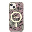 iPhone 14 Guess PC/TPU Flowers IML MagSafe kompatibilis tok rózsaszín (GUHMP14SHCFWSP)