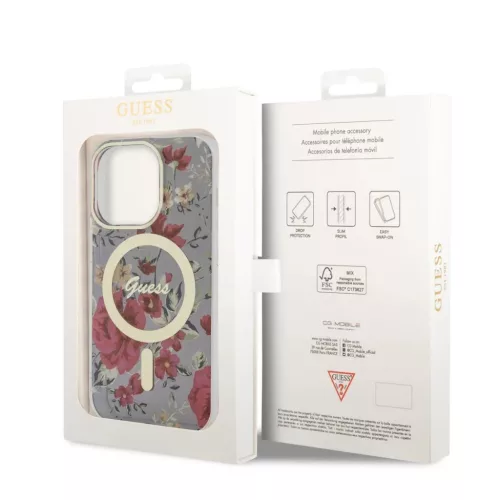 iPhone 14 Pro Max Guess PC/TPU Flowers IML MagSafe kompatibilis tok (GUHMP14XHCFWSA)