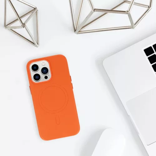 iPhone 14 Pro Max MagSafe Leather bőr telefontok narancsssárga