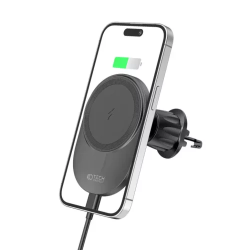 Tech-Protect MM15W-V1 Mágneses MagSafe kompatibilis autós telefontartó vezeték nélküli töltéssel 15W fekete