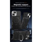 iPhone 15 Pro Max Ring Armor tok kameralencse védővel, kihajtható támasszal, ezüst Alphajack