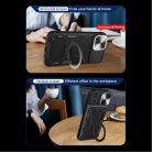 iPhone 15 Pro Max Ring Armor tok kameralencse védővel, kihajtható támasszal, sötétlila Alphajack