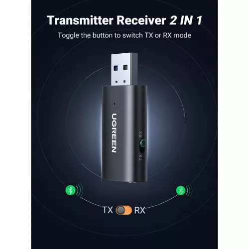 UGREEN CM523 Audio adapter, USB-A 3.5 mm Jack, Bluetooth 5.1 fekete