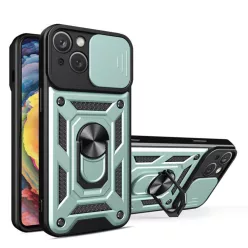   iPhone 15 Ring Lens tok kameralencse védővel, kihajtható mágneses támasszal zöld Alphajack telefontok