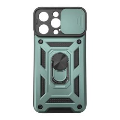   iPhone 15 Pro Max Ring Lens tok kameralencse védővel, kihajtható mágneses támasszal zöld Alphajack telefontok