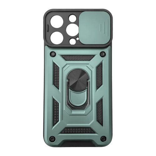 iPhone 15 Pro Max Ring Lens tok kameralencse védővel, kihajtható mágneses támasszal zöld Alphajack telefontok