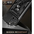 iPhone 15 Pro Max Ring Lens tok kameralencse védővel, kihajtható mágneses támasszal sötétkék Alphajack telefontok