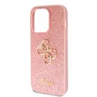 iPhone 15 Pro Max Guess PU Fixed Glitter 4G Metal Logo telefontok rózsaszín (GUHCP15XHG4SGP)