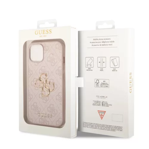 iPhone 15 Guess PU 4G Metal Logo telefontok rózsaszín (GUHCP15S4GMGPI)