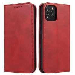  iPhone 15 Pro Max mágneses PU bőr fliptok kártyatartóval pánt nélküli piros Alphajack