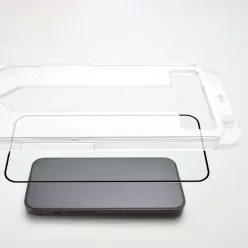   iPhone 15 Plus Wozinsky Premium Glass 9H edzett kijelzővédő üvegfólia szerelőkerettel fekete