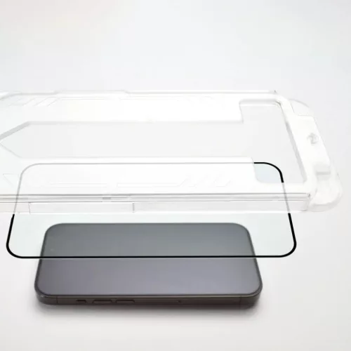 iPhone 15 Plus Wozinsky Premium Glass 9H edzett kijelzővédő üvegfólia szerelőkerettel fekete