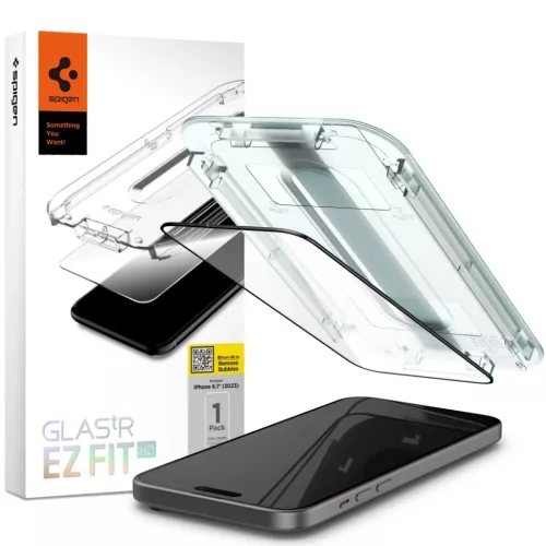 iPhone 15 Pro Max Spigen Kijelzővédő Fólia FC ''EZ FIT'' kerettel fekete (AGL06879)