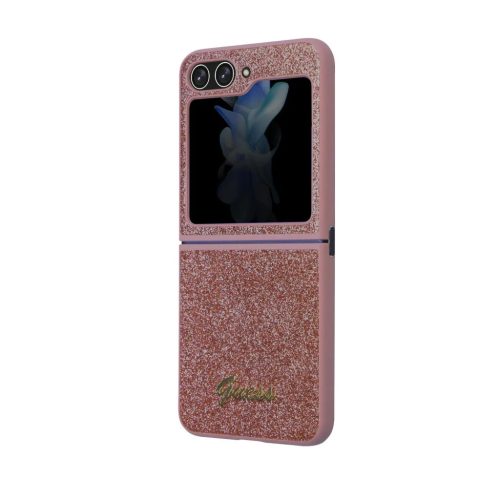 Samsung Galaxy Z Flip 5 Guess PC/TPU Glitter Flakes Metal Logo tok rózsaszín (GUHCZF5HGGSHP)