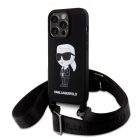 iPhone 15 Pro Max Karl Lagerfeld Liquid Silicone Crossbody Ikonik fekete tok (KLHCP15XSCBSKNK)