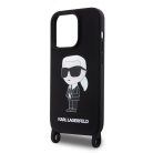 iPhone 15 Pro Max Karl Lagerfeld Liquid Silicone Crossbody Ikonik fekete tok (KLHCP15XSCBSKNK)