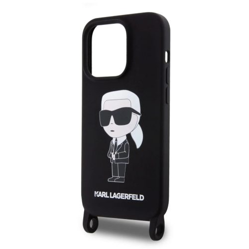 iPhone 15 Pro Max Karl Lagerfeld Liquid Silicone Crossbody Ikonik fekete tok (KLHCP15XSCBSKNK)