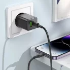 Borofone BN14 Royal GaN USB + Type C hálózati töltő adapter QC 3.0 PD 30W + Type C - Lightning kábel fekete