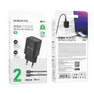 Borofone BN14 Royal GaN USB + Type C hálózati töltő adapter QC 3.0 PD 30W + Type C - Lightning kábel fekete