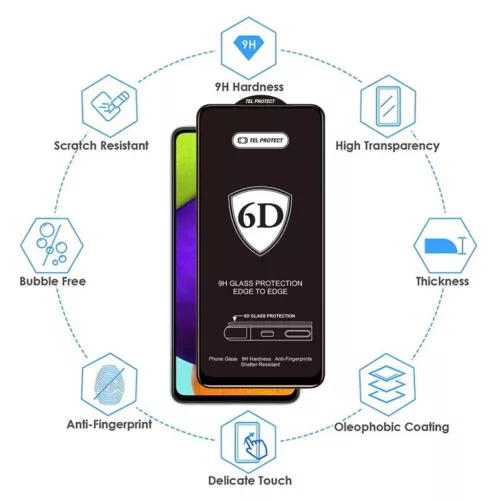 iPhone 15 Pro 6D Kijelzővédő 9H Üvegfólia fekete