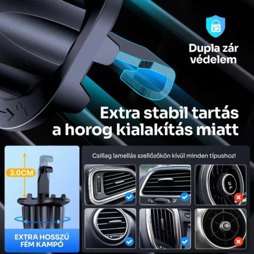 Alphajack szellőzőre erősíthető autós telefontartó (SZEL-1)