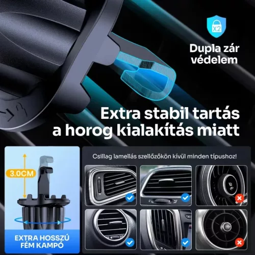 Alphajack szellőzőre erősíthető autós telefontartó (SZEL-1)