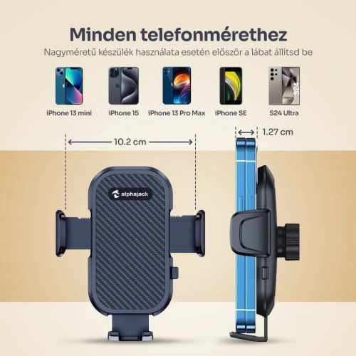 Alphajack szellőzőre erősíthető autós telefontartó (SZEL-1)
