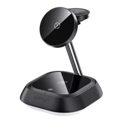   Acefast E16 3 az 1-ben mágneses vezeték nélküli töltő LED világítással (fekete) magsafe kompatibilis