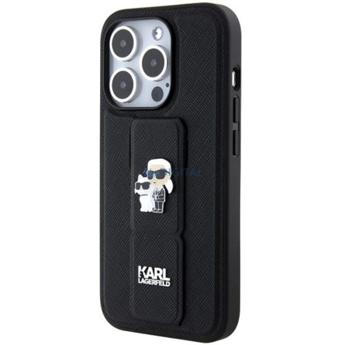 iPhone 15 Pro Max Karl Lagerfeld Saffiano Grip Stand Metal Logo tok fekete (KLHCP15XGSAKCPK)