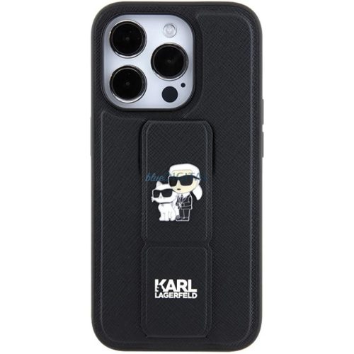 iPhone 15 Pro Max Karl Lagerfeld Saffiano Grip Stand Metal Logo tok fekete (KLHCP15XGSAKCPK)