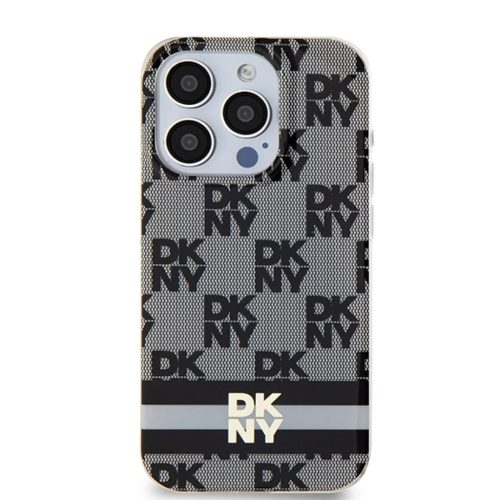 Original Case DKNY keménytok IML Checkered Mono Pattern & Printed Stripes MagSafe DKHMP15XHCPTSK iPhone 15 Pro Max fekete tok