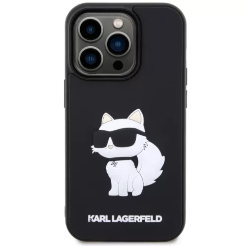 Eredeti Pouch KARL LAGERFELD hardcase Rubber Choupette 3D KLHCP14X3DRKHNK iPhone 14 Pro Max tok Fekete