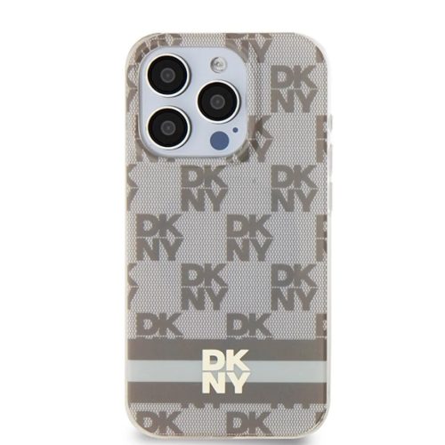 Original Case DKNY hardcase IML Checkered Mono Pattern & Printed Stripes MagSafe DKHMP15XHCPTSE tok iPhone 15 Pro Max-hoz beige