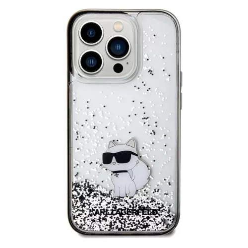 Original Pouch KARL LAGERFELD keménytok Liquid Glitter Choupette KLHCP14XLKCNSK iPhone 14 Pro Max tok átlátszó